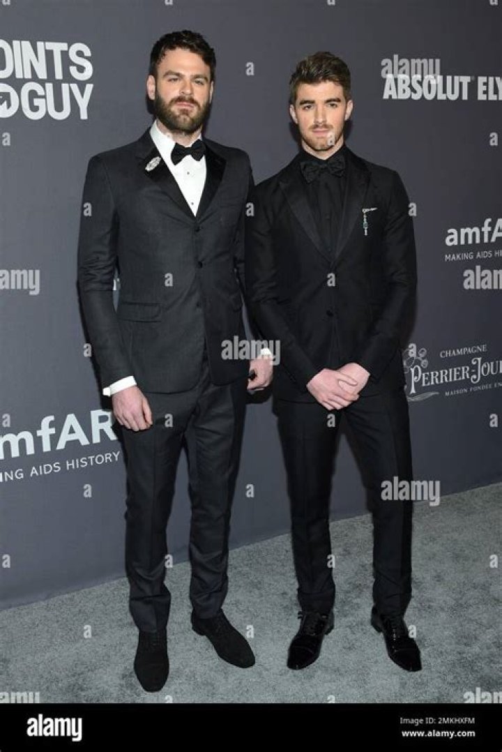Musicians Alex Pall, left, and Andrew Taggart of The Chainsmokers attend the amfAR Gala New York AIDS research benefit at Cipriani Wall Street on Wednesday, Feb. 6, 2019, in New York. (Photo by Evan Agostini/Invision/AP)